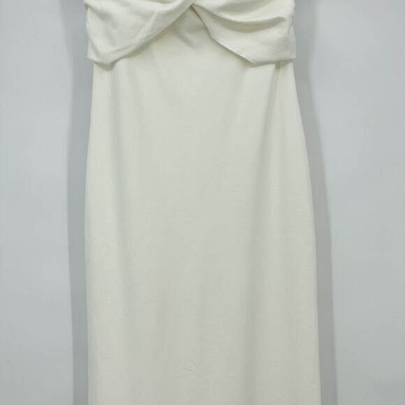 Line & Dot | Starlet Midi Sheath Dress Organza Off Shoulder Sleeves in Ivory S - Picture 8 of 16